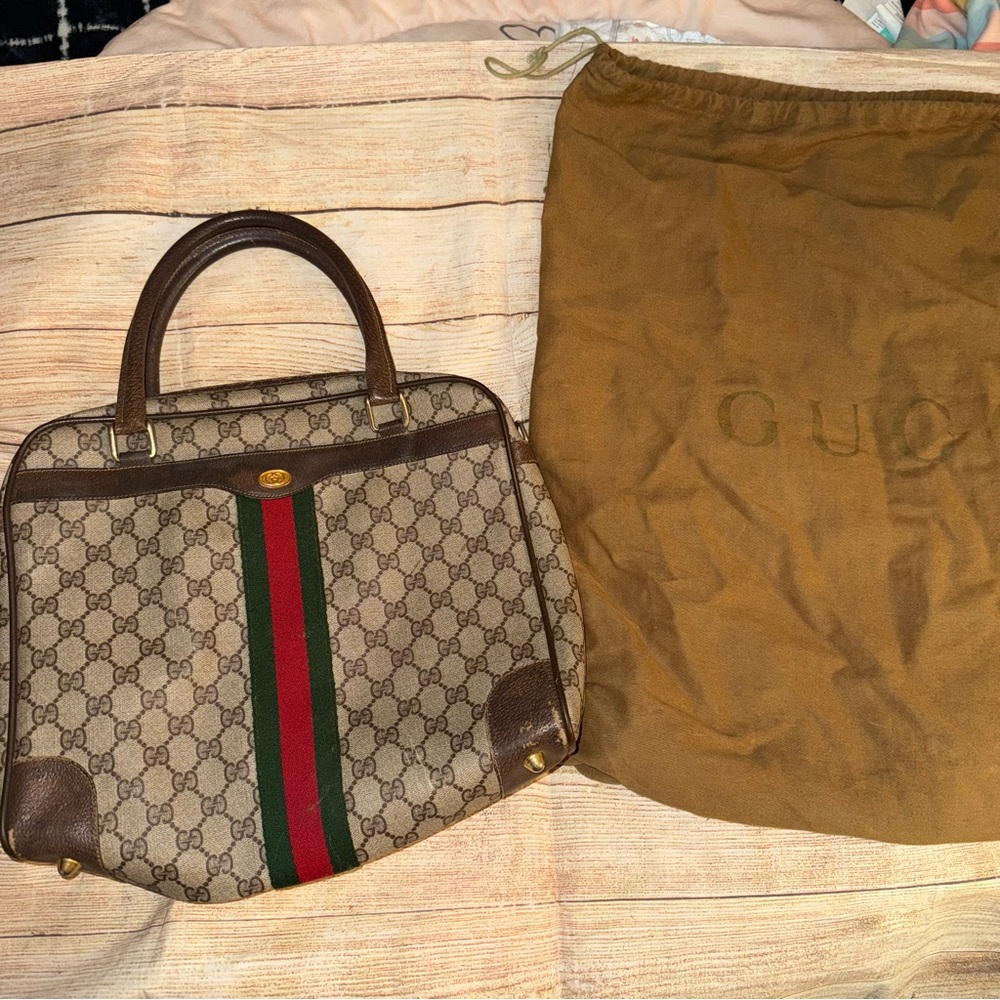 Vintage Gucci Brown Monogram Handbag Boston